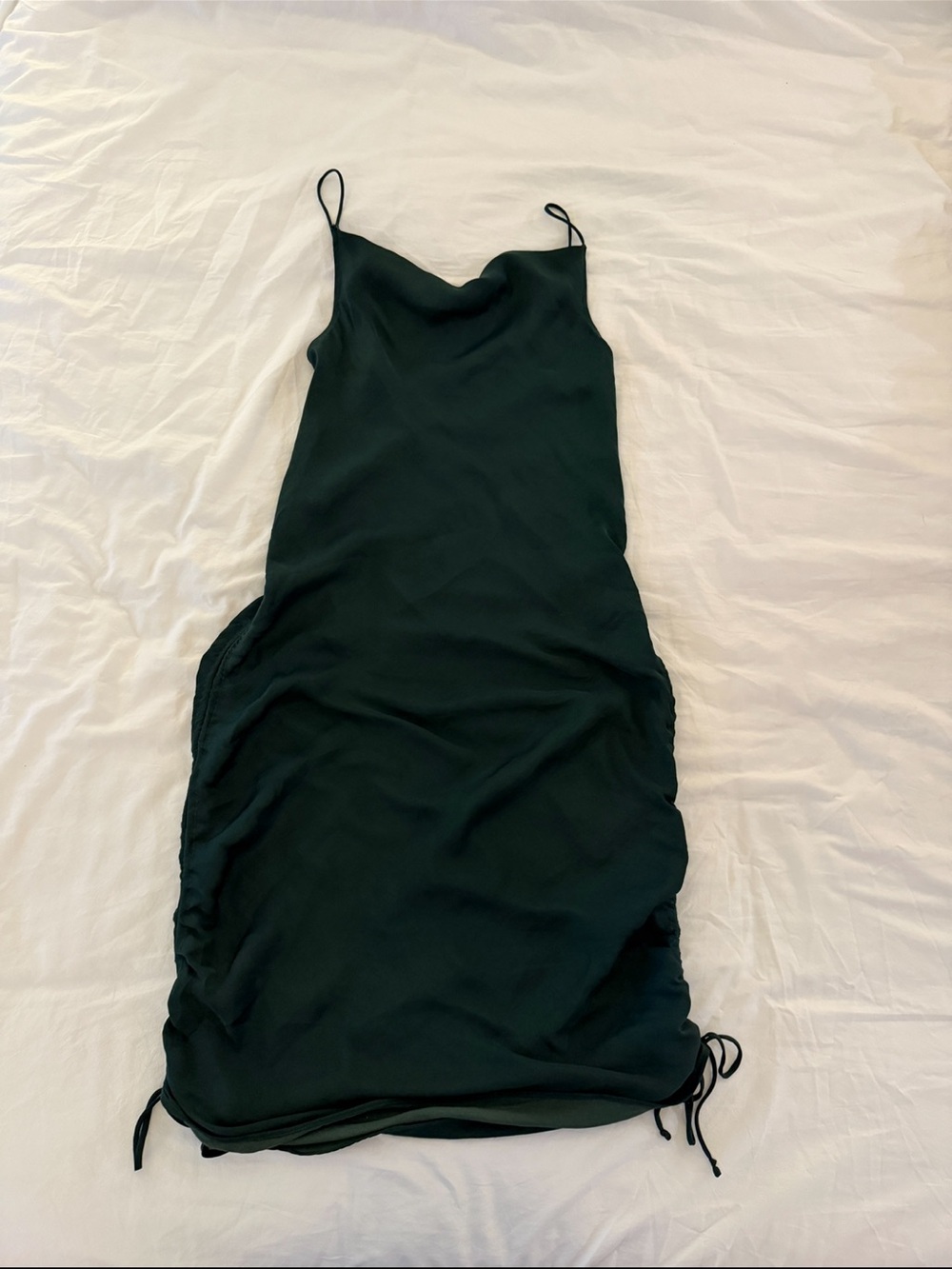 Free People Deep Forest Green Slip Dress with Side Ties